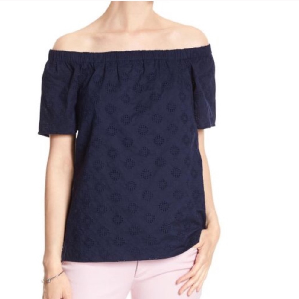 Banana Republic Navy Eyelet off shoulders top
